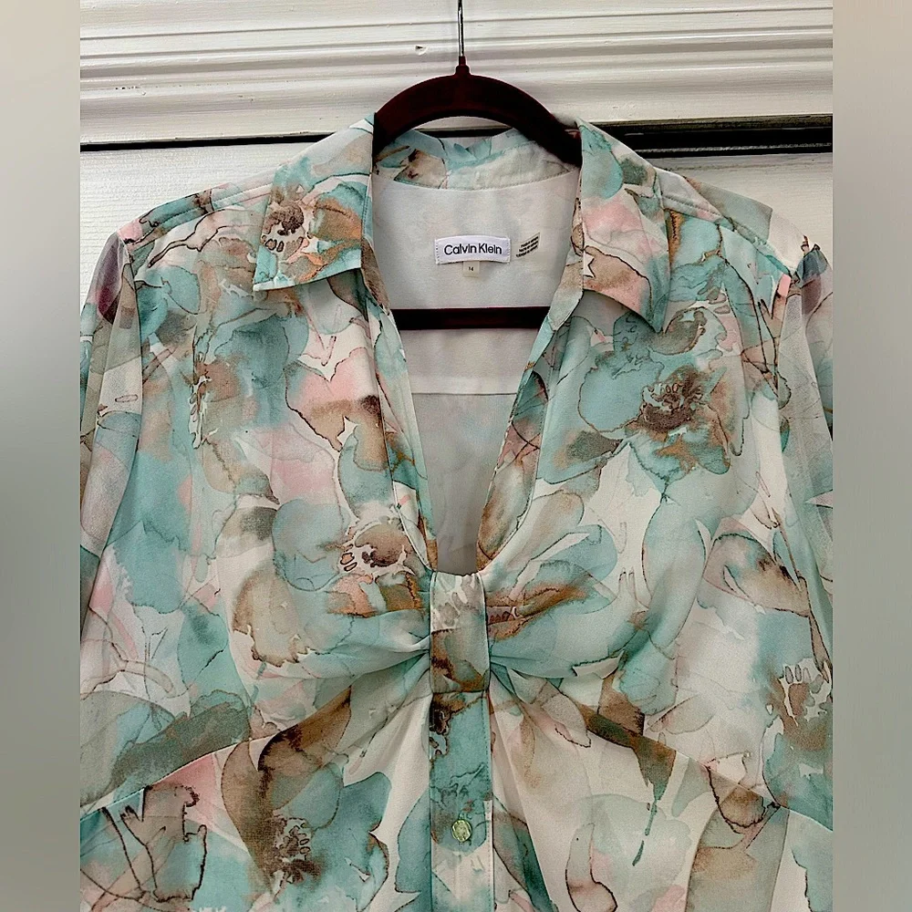 Calvin Klein Chiffon Pastel Maxi Dress size 14 NWOT Bridal Shower Guest - Picture 3 of 7